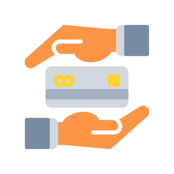 card and hand icon outline black style. Business and finance icons vector