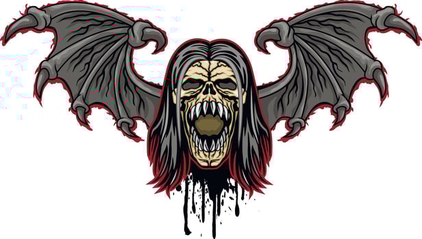 Gothic sign with skull and bat wings vector