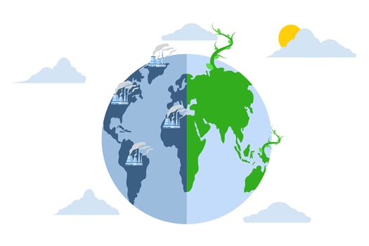 concept of green energy and air pollution. Coal-fired power plants produce polluting CO2 emissions and are clean and sustainable power plants with renewable energy. Climate change concept. flat vector