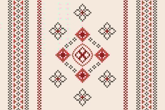 Ethnic geometric fabric pattern Cross Stitch.Ikat embroidery Ethnic oriental Pixel pattern brown cream background. Abstract,vector,illustration. Texture,clothing,frame,motifs,silk wallpaper. vector