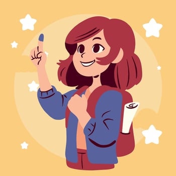 vector illustration of a young college student girl proudly participating as a voter in the election process