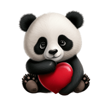 AI generated Panda holding big heart mammal bear png