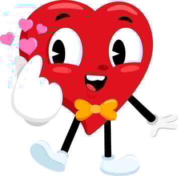 Cute Red Heart Retro Cartoon Character Make Mini Heart Love Sign With Fingers vector