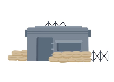 Military bunker. Defense warfare building. Army headquarter station, bomb shelter. Modern concrete fortification. vector