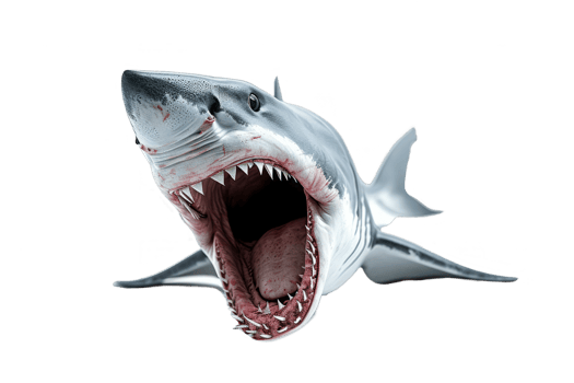 AI generated Shark with open jaws isolated on transparent background. Aggressive marine predator png