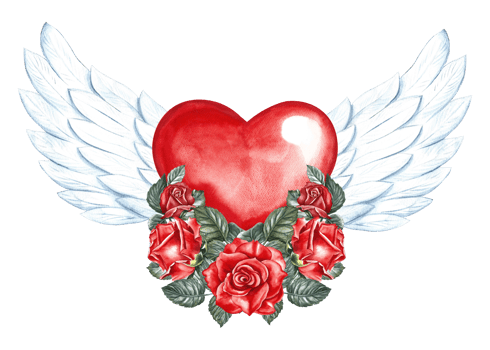 A red heart with white wings decorated with roses. Hand-drawn watercolor illustration. A design element of a Valentine's Day postcard, a wedding invitation. For packaging and labels, posters, prints. png