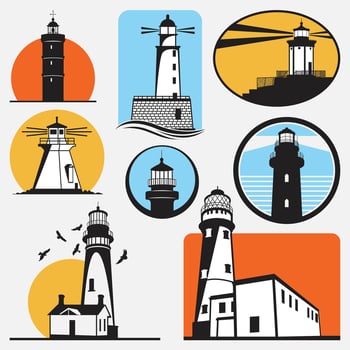 lighthouse logos set vector