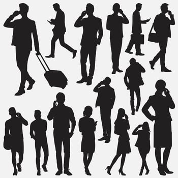 people use smartphone silhouette set vector