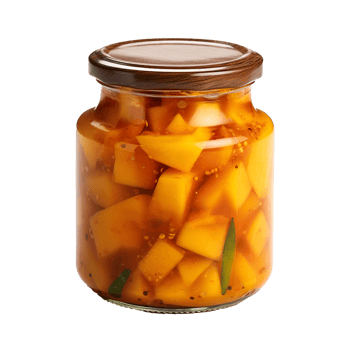 AI generated Delicious mango pickle in glass jar png isolated on transparent background