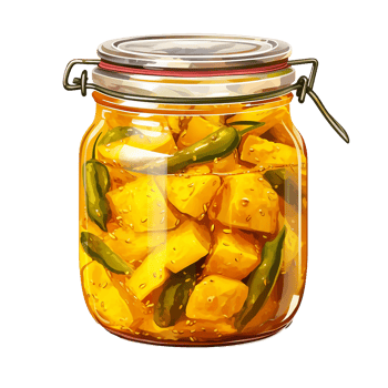 AI generated Delicious mango pickle in glass jar png isolated on transparent background