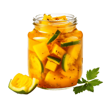 AI generated Delicious mango pickle in glass jar png isolated on transparent background