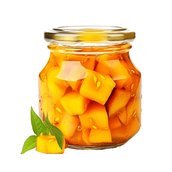 AI generated Delicious mango pickle in glass jar png isolated on transparent background