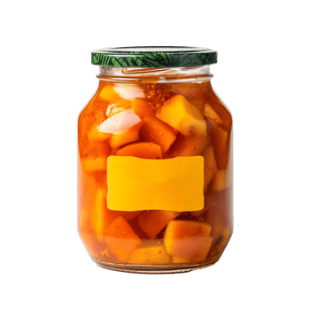 AI generated Delicious mango pickle in glass jar png isolated on transparent background
