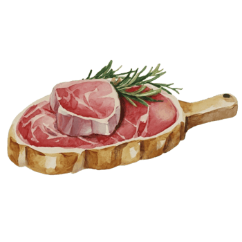 AI generated watercolor illustration of meat on a wooden board png