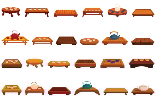 Tea ceremony table icons set cartoon vector. Traditional chinese vector