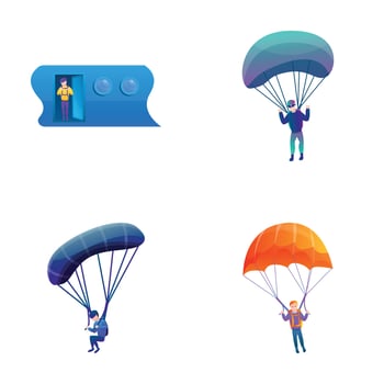 Skydiving icons set cartoon vector. Male skydiver during jump vector