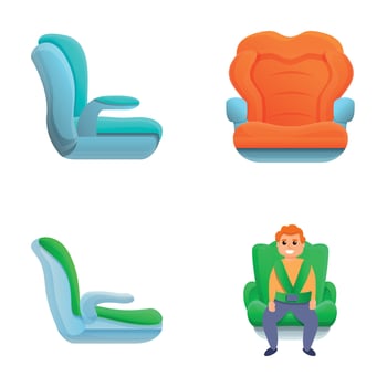 Car seat icons set cartoon vector. Different type of child restraint vector