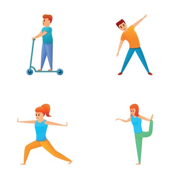 Outdoor activity icons set cartoon vector. People doing sport vector