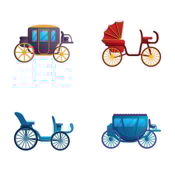 Retro carriage icons set cartoon vector. Vintage vehicle for passenger vector