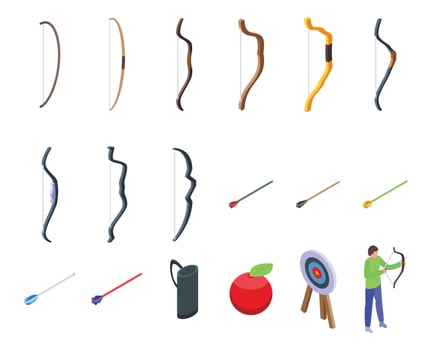 Archery shoot weapon icons set isometric vector. Bow arrow vector