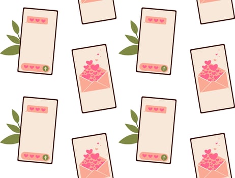 Love letter on smartphone screen seamless pattern. Mail Vector illustration for background, textile, fabric, scrapbooking, wrapping paper