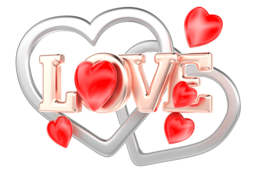 Love Line Text Silver And Gold With Heart 3D png