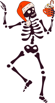 Funny Skeleton with with decoration christmas. Cute character Skeleton Bones png