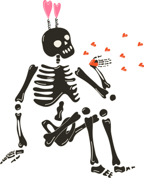 Funny Skeleton with decor for Valentine's day. Cute character Skeleton Bones png