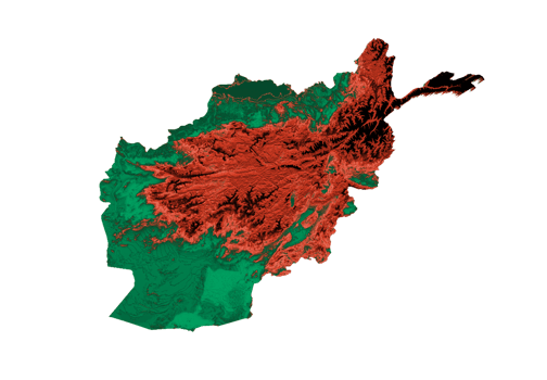 Afghanistan map with the flag Colors Red and yellow Shaded relief map 3d illustration png