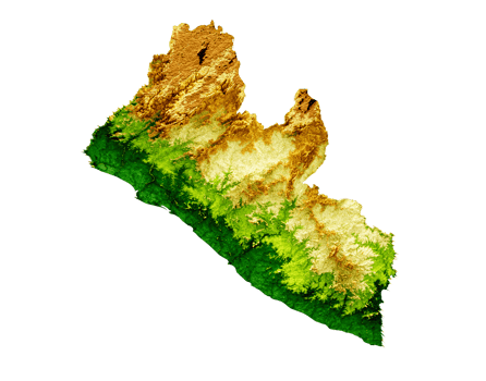 Liberia Map Shaded relief Color Height map  3d illustration png