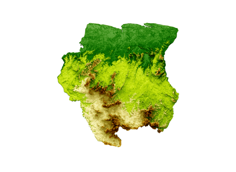 Suriname Map Shaded relief Color Height map 3d illustration png