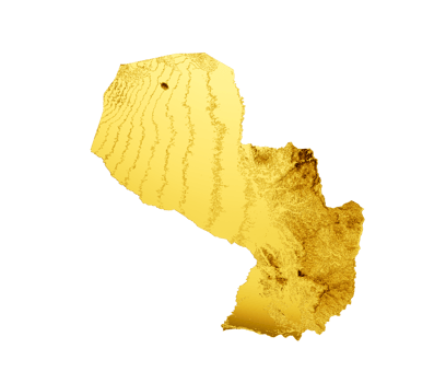 Paraguay Map Golden metal Color Height map 3d illustration png