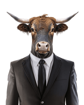 AI generated Anthropomorphic Bull Wearing Suit on Transparent Background png