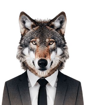 AI generated Anthropomorphic Wolf Wearing Suit on Transparent Background png