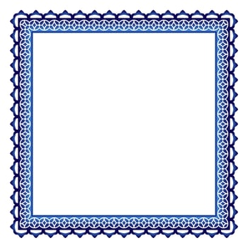 Border frame ceramic tile pattern. Islamic, indian, arabic motifs. Damask border square pattern. Porcelain ethnic bohemian background vector