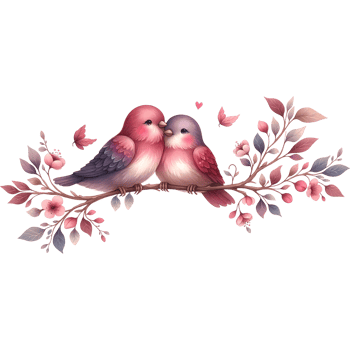 AI generated Two birds on a branch with flowers Valentine's day png