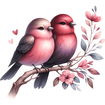 AI generated Two birds on a branch with flowers Valentine's day png