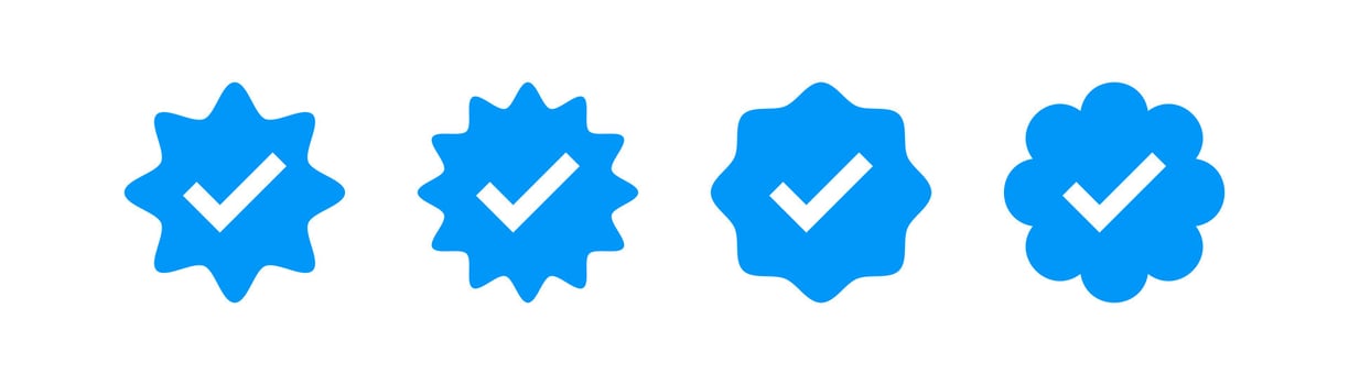 Check mark icon. Tick signs. Verification account symbol. Badge, sticker, certificate, confirm symbols. Quality product stamp icons. Blue color. Vector sign.