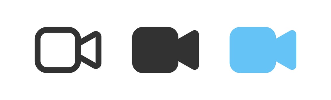 Video camera icon. Camcorder signs. Movie symbol. Recording film symbols. Photo cam icons. Black, blue color. Vector isolated sign.