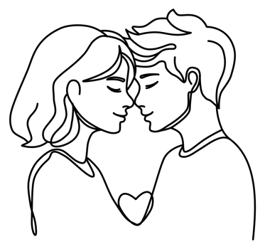 Man and girl woman with heart in one continuous line  drawing png