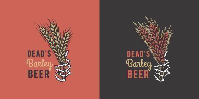 Beer barley with skeleton hand for bar. vector