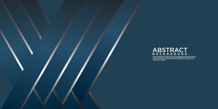 Geometric blue abstract background with arrow metal lines, overlapping layers on dark space with light effect decoration. Modern graphic design template element for poster, flyer, brochure or banner vector