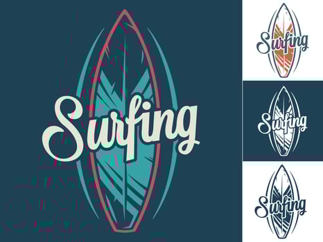 Print set of surfing surfboard. Hawaii board logo vector