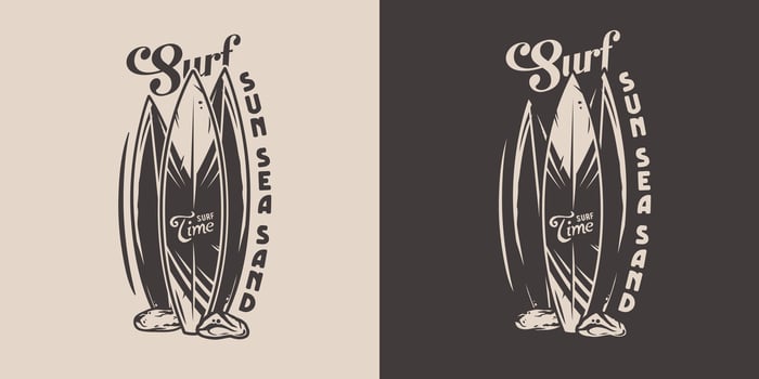 Surf board for surfing. Graphic hawaii surfboard vector