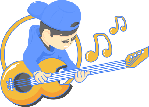 A cartoon boy playing the guitar png