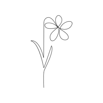 Vector flower in one line art drawing isolated on white background minimalist