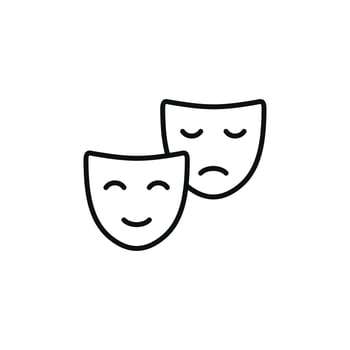 Theater masks line icon isolated on white background. Drama comedy and tragedy line icon vector