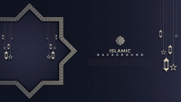 Simple dark blue islamic background with moon elements and hanging lamp vector