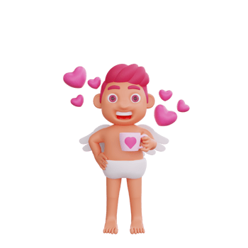 3D illustration of Valentine Cupid character Holding a love-shaped glass png