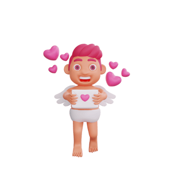 3D illustration of Valentine Cupid character holding a love letter png